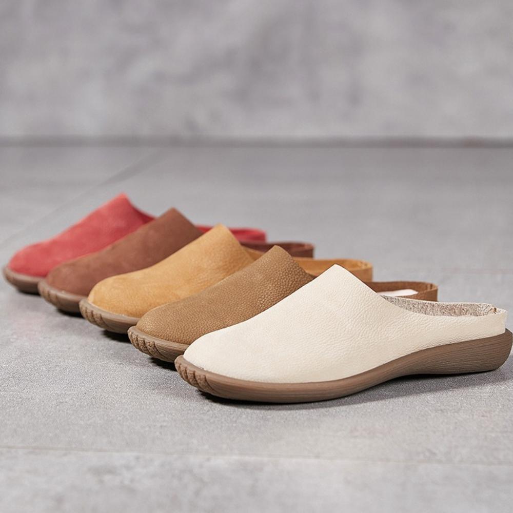 Women Slippers Outside Cowhide Bag Head Cool Slippers Soft Bottom Soft Surface Leather Half Slippers Comfortable Women's Shoes