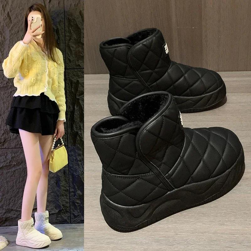 Fashion Snow Boots Women's Velvet Thickening New Winter Fashion Short-tube Slip-on Warm Bread Cotton Shoes Winter Boots Platform Shoes
