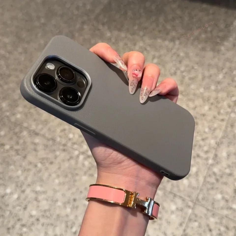 Official Leather Texture 16 Case for iPhone 16 14 11 13 12 15 Pro Max X XR XS Max 16 plus Soft Liquid Silicone Shockproof Cover
