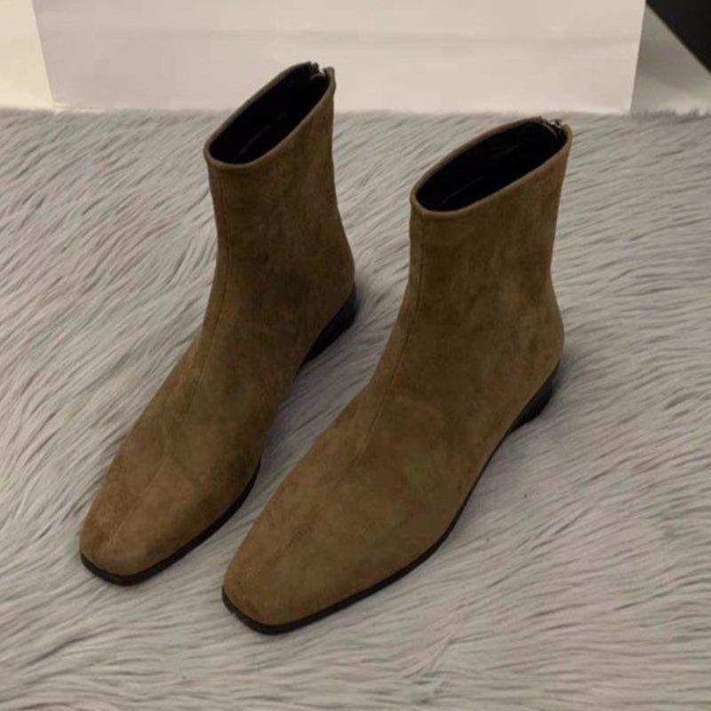 Fashion Women Short Suede Flats Heeled Boots Designer Classical Woman Shoes 2025 Fad New Trends Pumps Winter Chelsea Ankle Boots Mujer