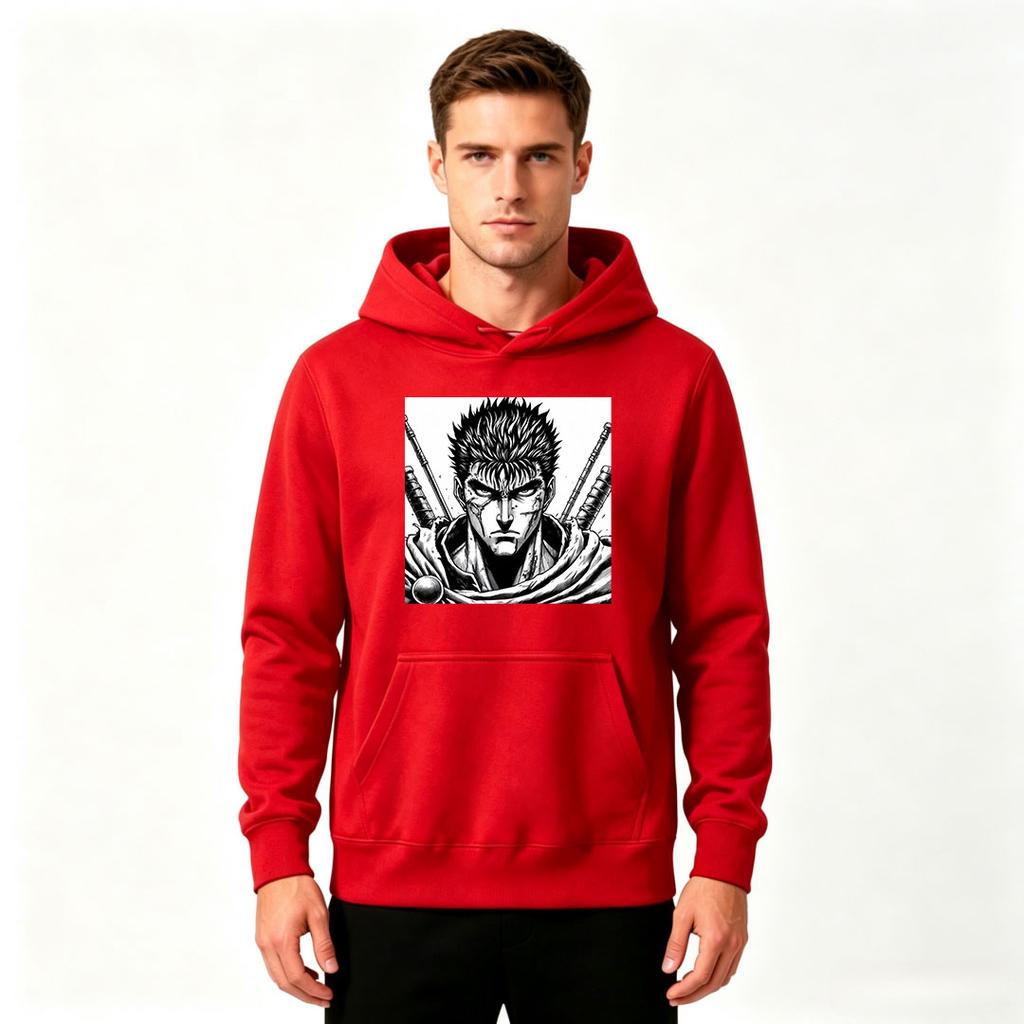 Men's Anime Warrior Print Pullover Hoodie Casual Long Sleeve Hooded Sweatshirt for Adults