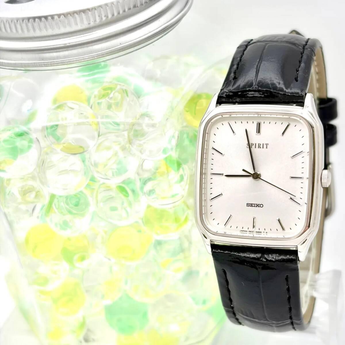[Хорошее состояние/Новая батарея] Мужские часы SEIKO SPIRIT Серебристые Прямоугольные 5E31-5B50 0D0234 Новый ремешок