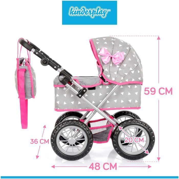 Kinderplay Poussette Poupee, Poussette Jouet - Poussette Landeau Bebe Pour Poupée, Gondola, Poignée Hauteur Entre 33 Et 63, KP0261S
