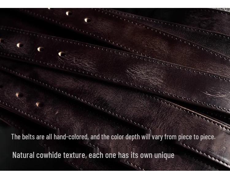 Vintage Handmade Top Grain Cowhide Belt - Men's Distressed Genuine Leather with Pin Buckle