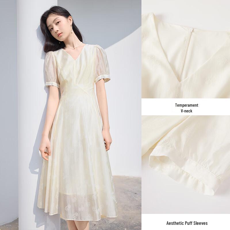 Xiangying French Style Tencel V-Neck Midi Dress