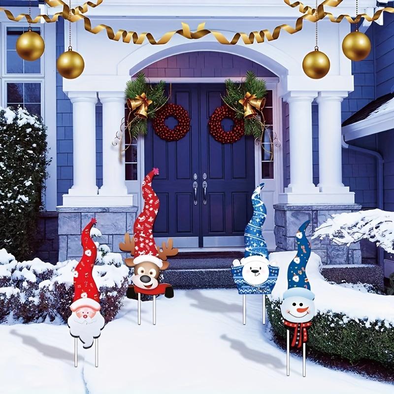 4pcs Christmas Garden Stake Set  Art Deco Style Santa Reindeer Yard Signs Durable Plastic Outdoor Holiday Decor for Lawn Display