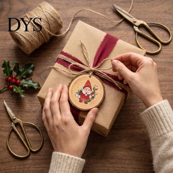 Reusable Xmas Tree Pendants 12/24/36Pcs Christmas Gnome Wooden Ornaments, Round Wood Slice Hanging Decorations, Santa Claus Tags Print Designs