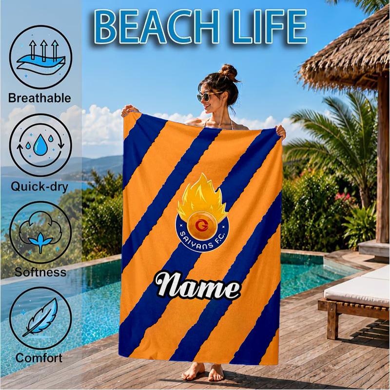Custom Name Beach Towel Saiyans Football Crest Microfiber Beach Towel, Lightweight for Summer Travel, Swimming Pool Fan Birthday Gift
