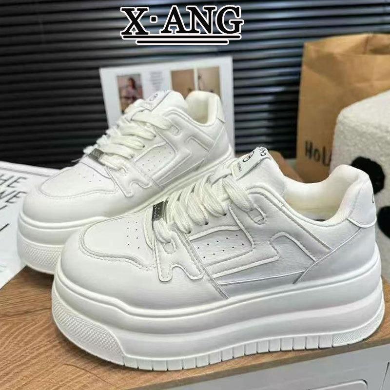 Leather Board Shoes Muffin Thick Sole Heightening Women's Shoes Spring and Summer New Versatile Little White Shoes Children's Casual Sports Shoes