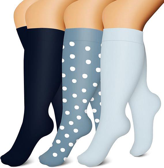 Three-Pair Pack Plus Size Knee-High Compression Socks for Wide Calf - Extra Large Support & Circulation Pressure Socks