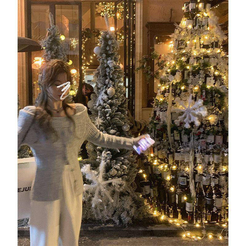 

Осенне-зимний дизайнерский кардиган, топ, нежный ленивый стиль, мягкий восковой свитер на одно плечо, трикотаж, шикарный элегантный темпераментный женский свитер One Size серый