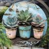 Rust Stains Succulent Bonsai Wooden Sign - Gardening Succulent Round Sign for Front Door, Porch, Fence Hanging Decor - Ideal Home Hanging Ornament