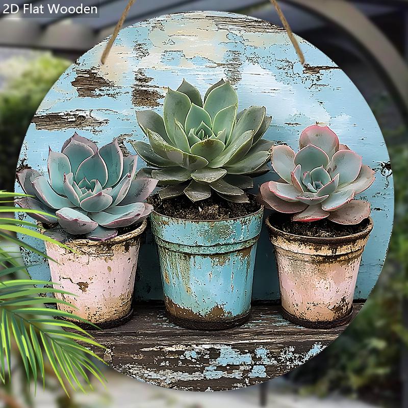 Rust Stains Succulent Bonsai Wooden Sign - Gardening Succulent Round Sign for Front Door, Porch, Fence Hanging Decor - Ideal Home Hanging Ornament