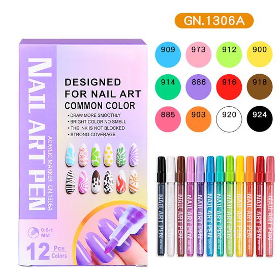 12 Pcs Nail Art Pens Set 3D Nail Polish Pen Quick Drying Nail Point Graffiti Dotting Pen Nail Art