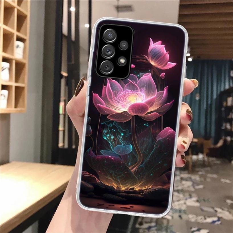 Lotus Blue White Flowers Soft Phone Case For Samsung Galaxy A52 A42 A32 A12 A22 A51 A50S A30S A20S A10S A71 A41 A31 A21S A40 A20