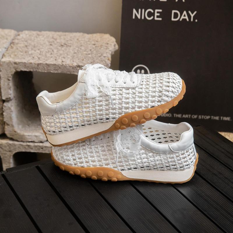Leather new mesh little white shoes women's summer versatile woven casual shoes niche design board shoes tide