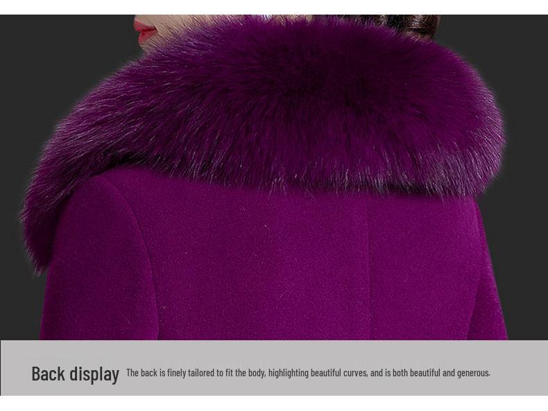 Women's Mid-Length Korean Wool Coat with Fox Fur Collar – Autumn/Winter