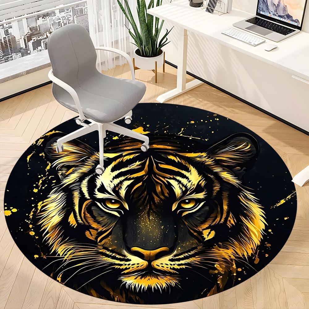 1pc Tiger Face Chair Carpet for Office, Round Non Slip Durable Large Size Office Carpet, Suitable for Office
