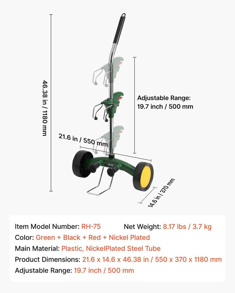 Gartentopf-Mover, Robuster Pflanzen-Dolly-Wagen mit verstellbarem Greifarm, Maximale Tragfähigkeit 65 kg, Topfpflanzen-Mover-Dolly mit Saugnapf und
