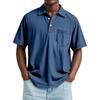 Men's Summer Solid Color Button Pocket Lapel Loose Raglan Short Sleeve Top