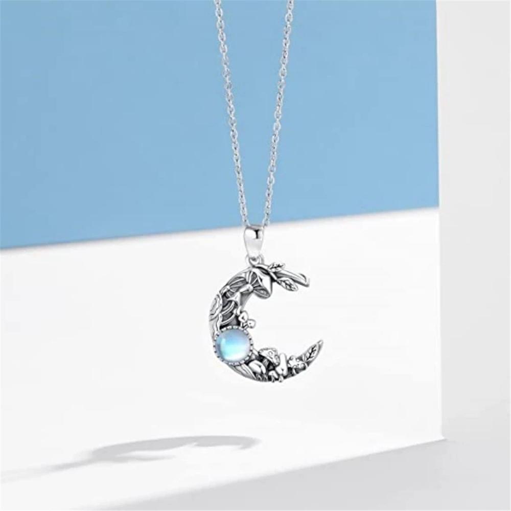 Sött Kvinligt Kristall Vit Månsten Svamp Hänge Halsband Vintage Silverfärg Bröllop För Kvinnor