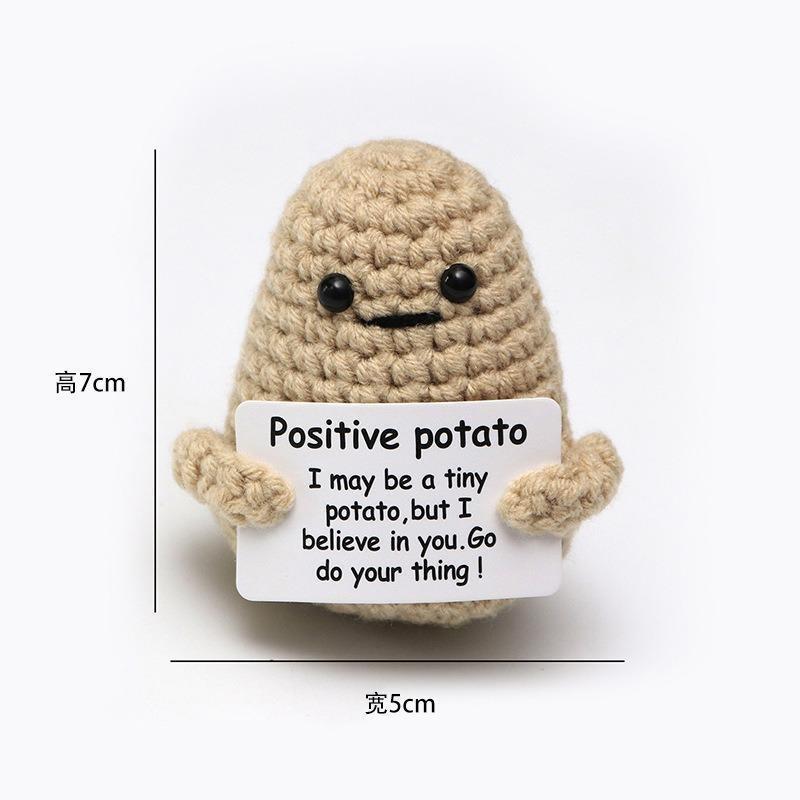 1 PCS Positive Energy Potato Mini Handmade Plush Knitted Doll with Card Fun Stress Relieving Knitted Doll Home Decoration