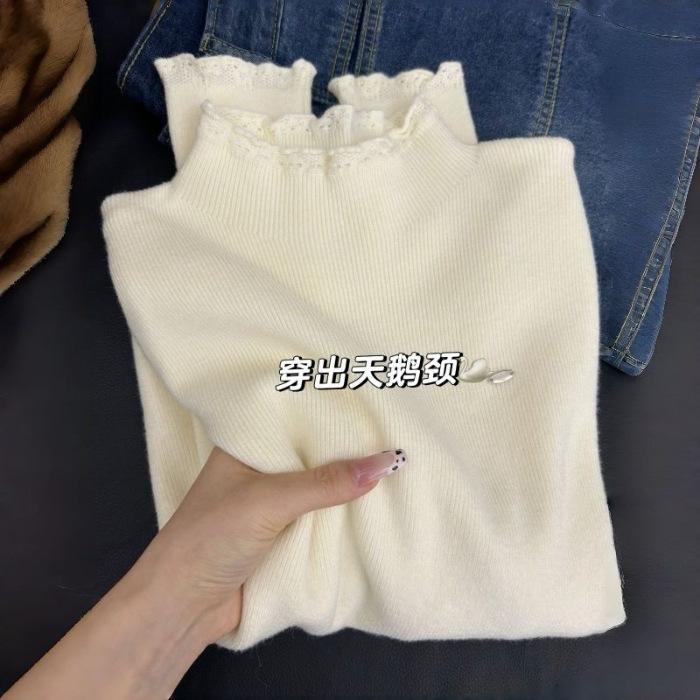 [Sheep wool] French primer sweater women's autumn and winter semi-turtleneck solid color knitted sweater slim and versatile