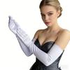 Solid Color Satin Gloves Full Finger Etiquette Mittens Elastic Long Gloves  Cosplay Accessory