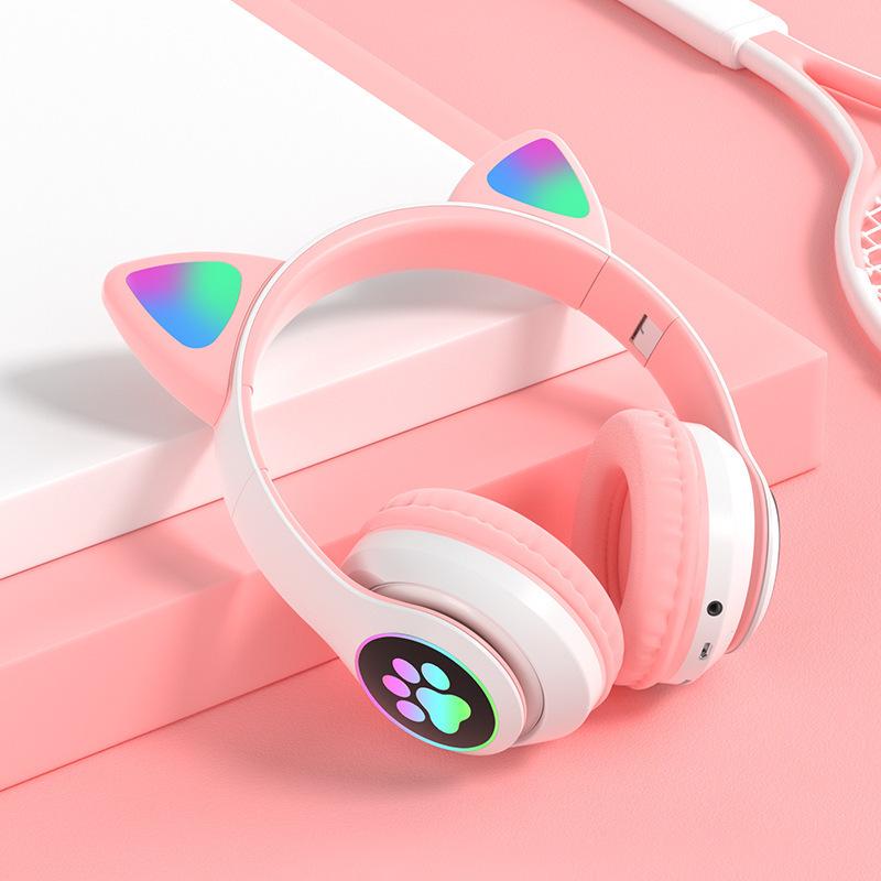 

STN-28 Foldable Cat Ear Bluetooth Headphones with Card Slot for Girls Gaming розовый