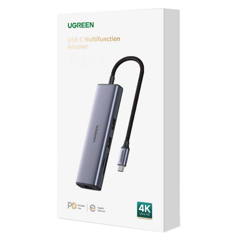 Adapter Hub Ugreen Revodok Cm512, Usb_C Do 2X Usb 3.0, Hdmi, Rj45, Sd/Tf