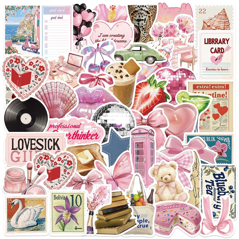 10/30/50pcs Cute Pink Aesthetic Stickers Y2K Graffiti Waterproof Decal DIY Laptop Journal Notebook INS Style Cartoon Sticker Toy