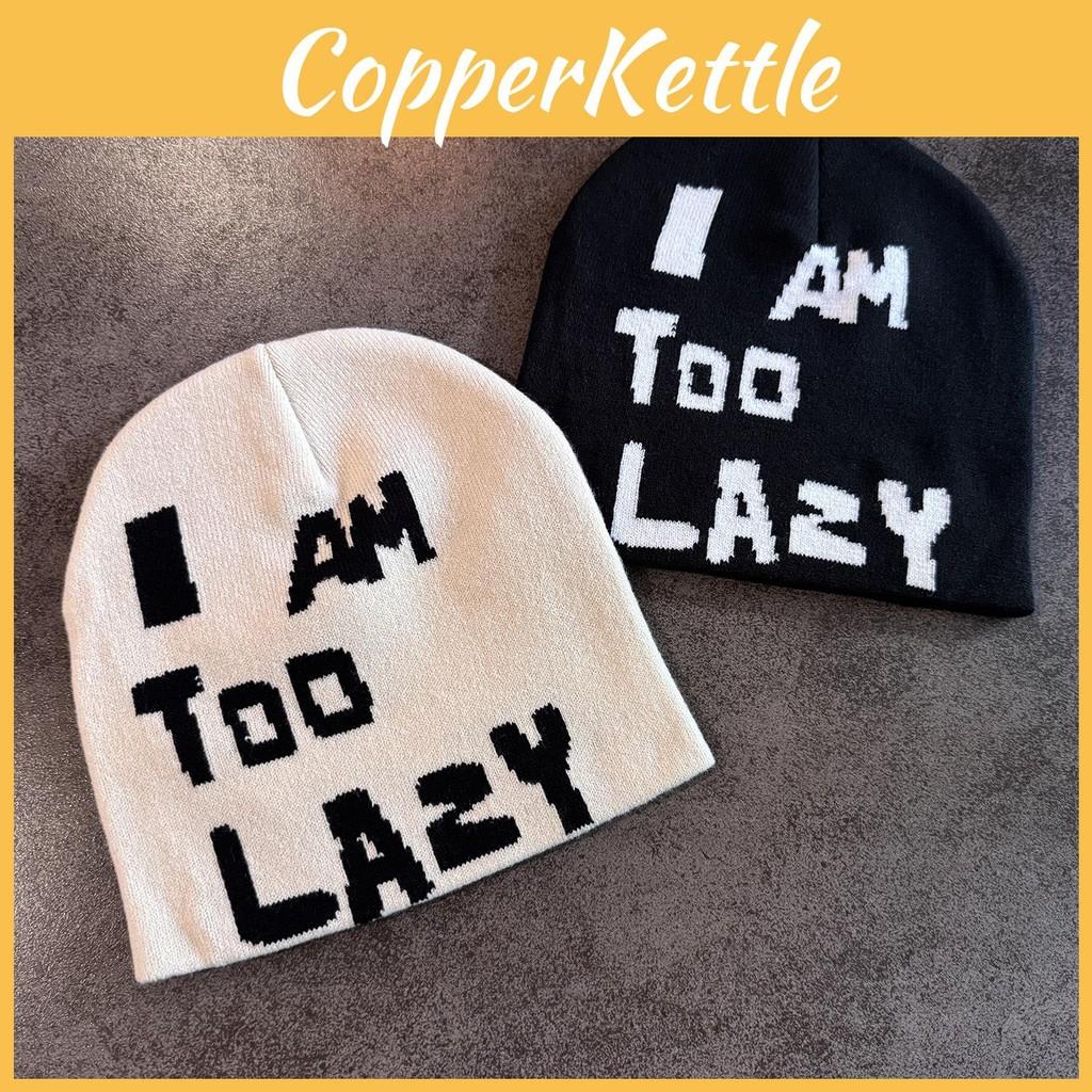 Am Letter I Too Lazy Embellishment Retro Streetwear Warm Wool Hat Knit Couples