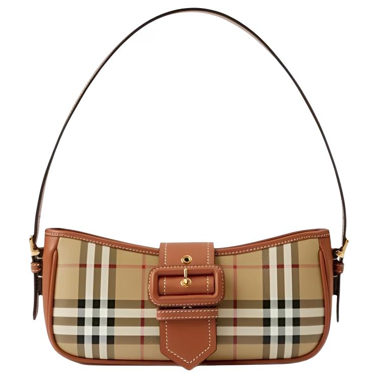 Burberry Sling Adjustable Shoulder Strap Checkered Polyurethane Tote Bag Women Shoulder Bag Classic-Beige Heather-Brown 80705631