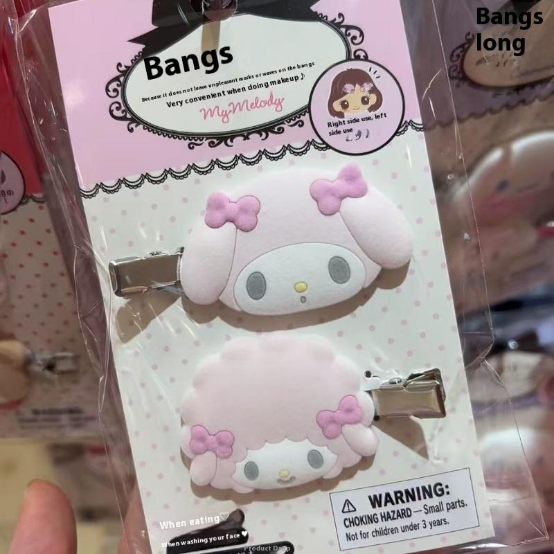 1Pair Kawaii Sanrio Hairpin Sweet Cartoon Flocking Hello Kitty Kuromi Bangs Side Clip Girls Cute Hair Accessory Gifts