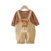 Spring Boys' Cartoon Overalls Set: Long-Sleeved, Two-Piece Infant & Toddler Outfit