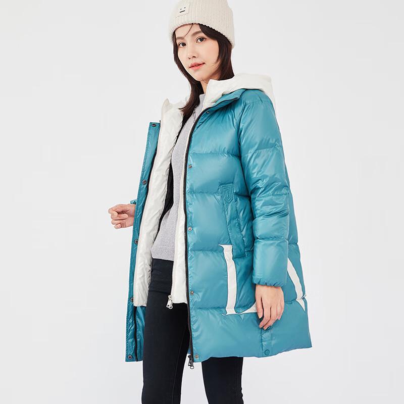 

Yaya Women s Casual Faux Two-Piece Hooded Mid-Length Down Jacket S