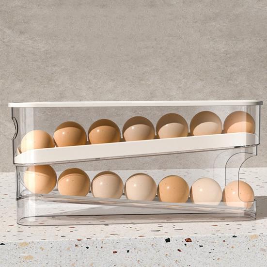 Chladnička přihrádka na vejce Velkokapacitní dvouvrstvá průhledná konstrukce Automatický posuvný držák na vejce