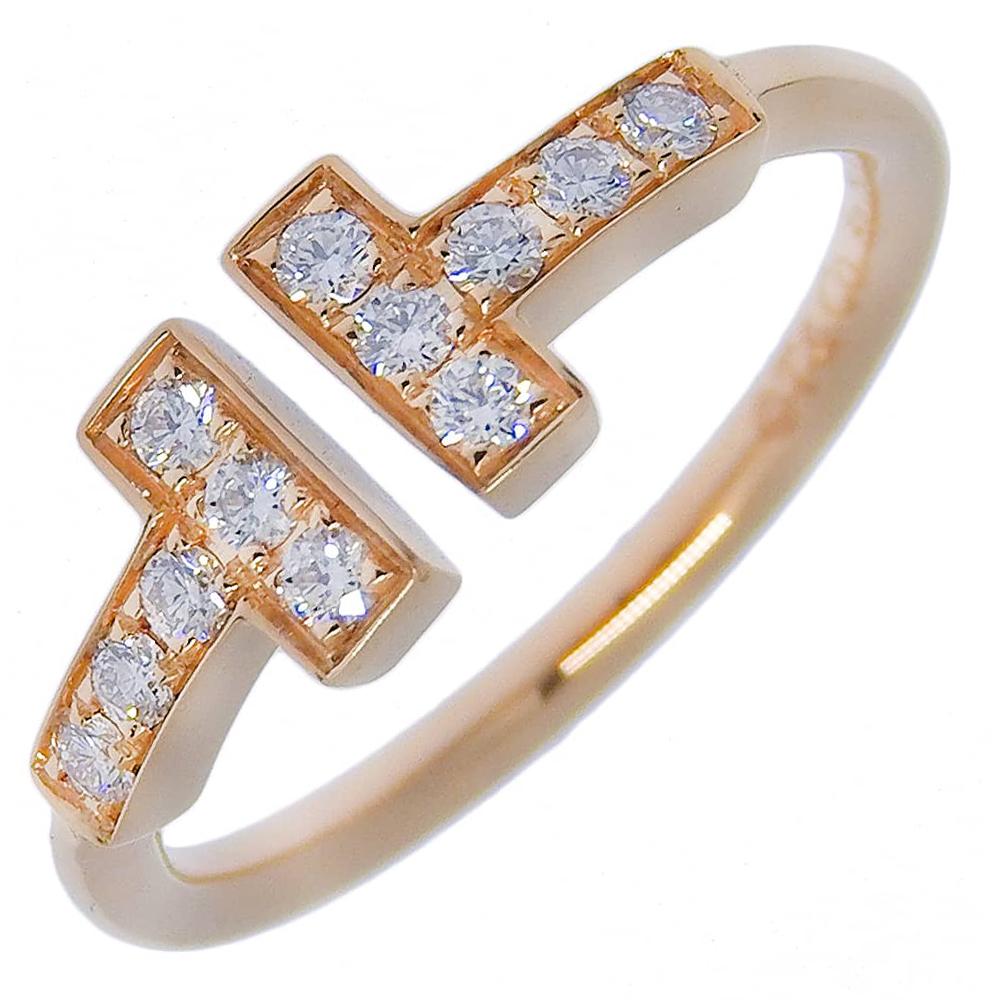 

TIFFANY&Co. T wire Ring K18 Pink Gold/diamond #3.9(US Size) 2.2g Women Used