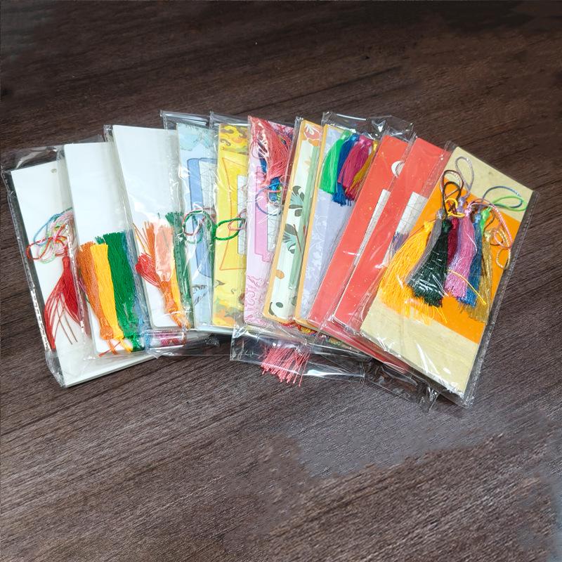 New Year Wish Card Bookmark with Gold Tassel and Calligraphy Stickers for Kindergarten Decoration