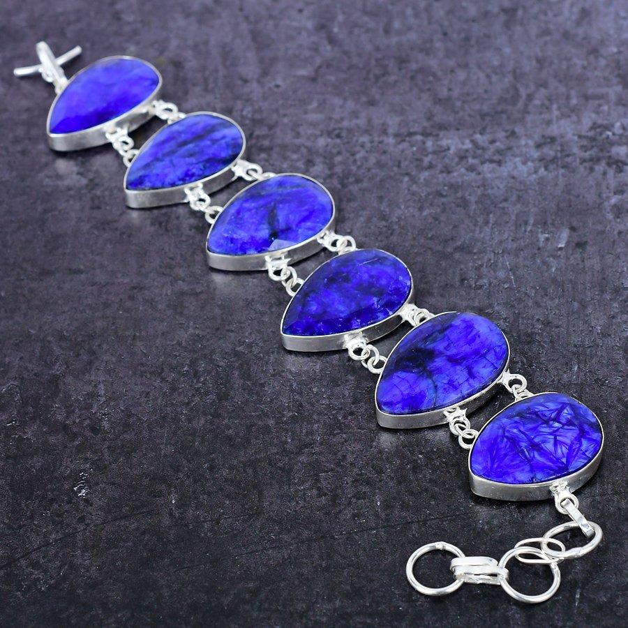 Bracelet en Pierre Précieuse Saphir Birman Naturel Argent Sterling 925 7-8" P7E28