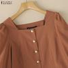 ZANZEA Damen Freizeit Quadratischer Kragen Locker Sommer Halbarm Bluse