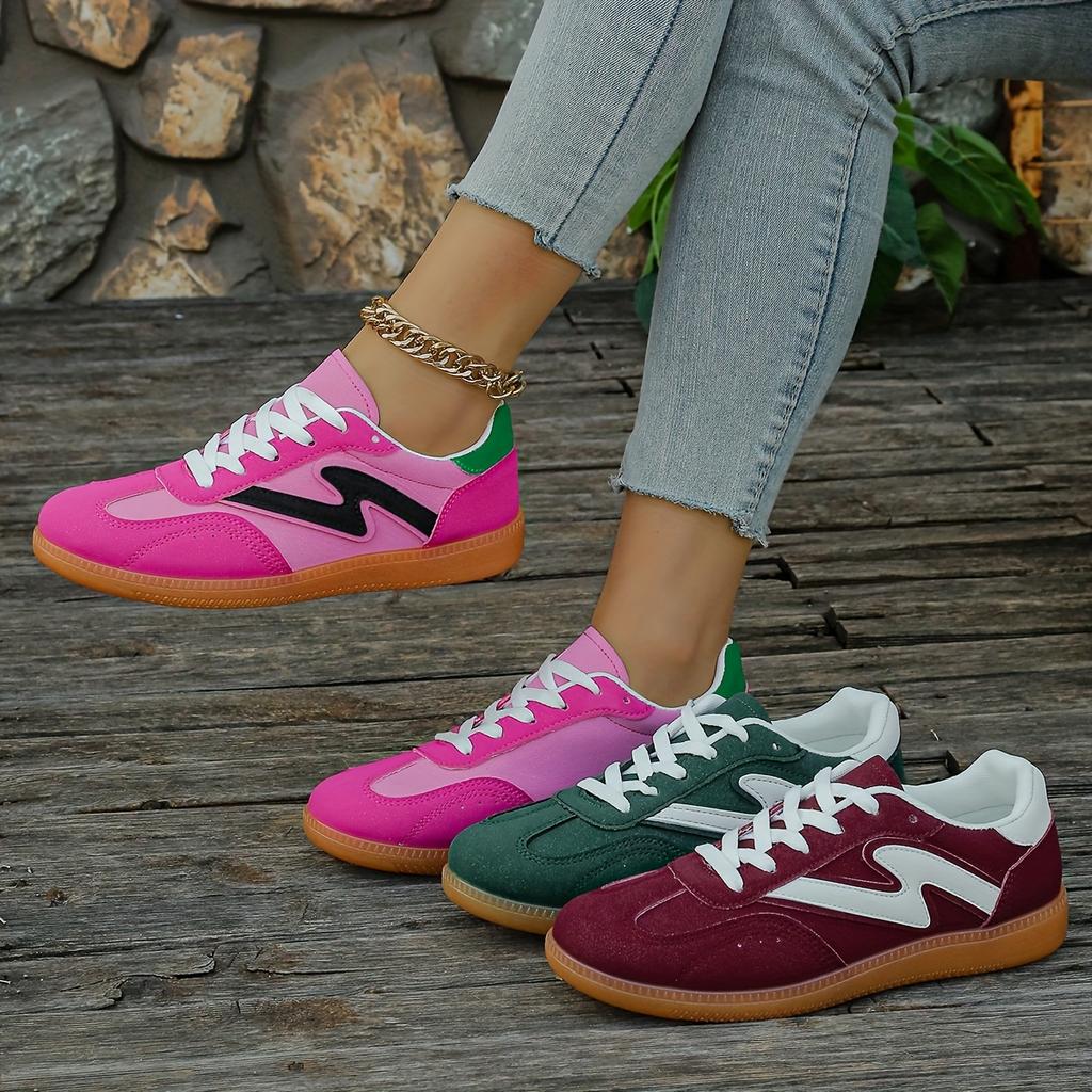 Dames Lettvekt Sklisikre Fritidssneakers Livlig Rosa & Svart Syntetisk Overdel Lavsko med TPR-såle, Pustende Stofffôr