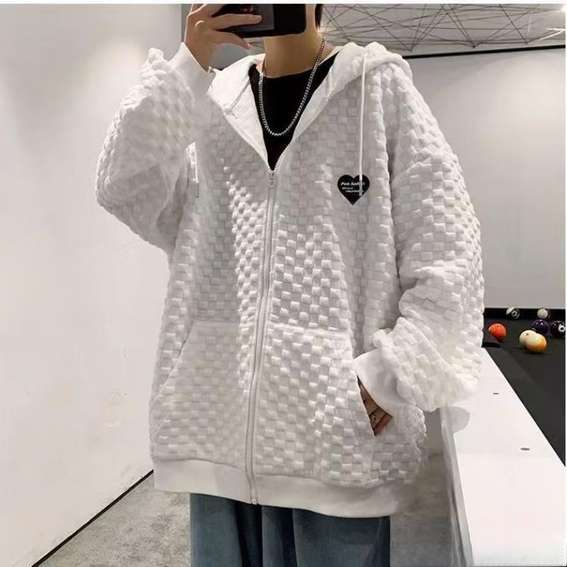 Jacket Men's Spring and Autumn Versatile Korean Style Trendy Student Loose Hong Kong Style Waffle Style Hooded Jacket