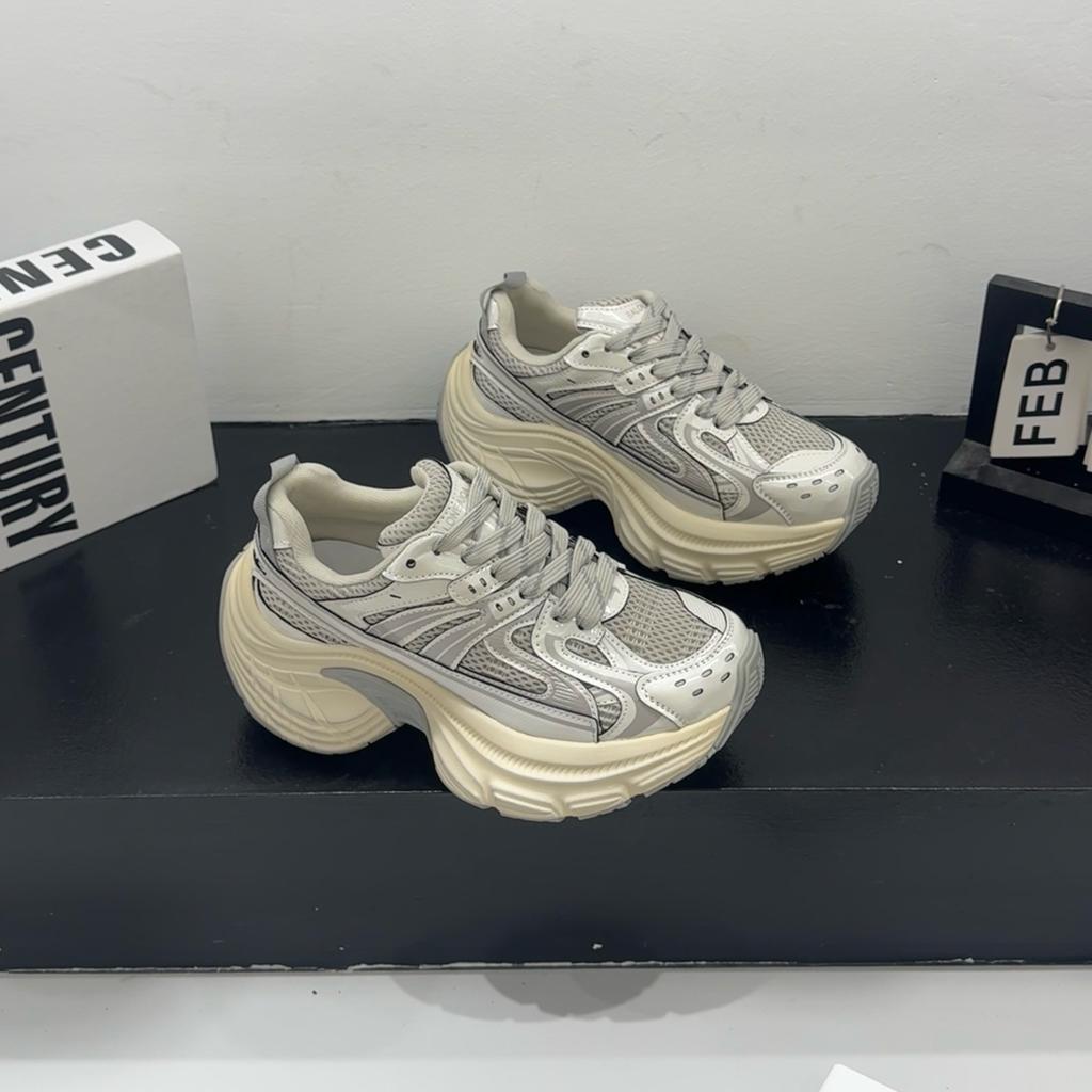 European Thick-soled Heightening Casual Shoes Women's Shoes 2025 Spring New Versatile and Thin Muffin Bottom Sports Dad Shoes Tide