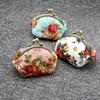 Women's vintage rose print canvas coin purse, kiss lock clip fabric purse card bag storage bag