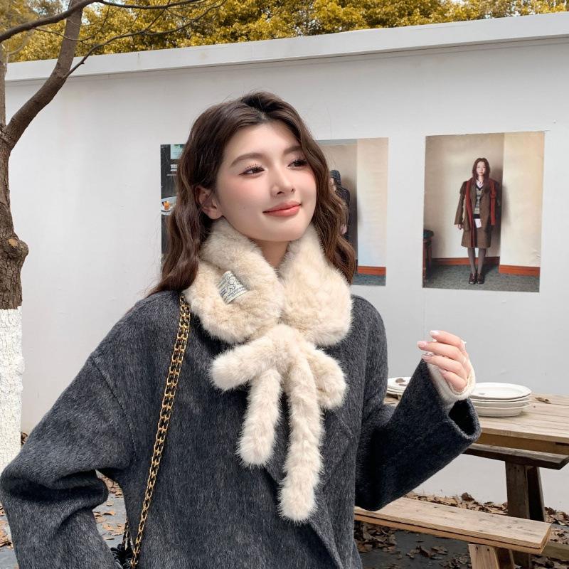 Women Soft Plush Scarf Winter Thicken Warm Faux Rabbit Fur Snood Scarves Outdoor Cold-Proof Neck Collar Neckerchief