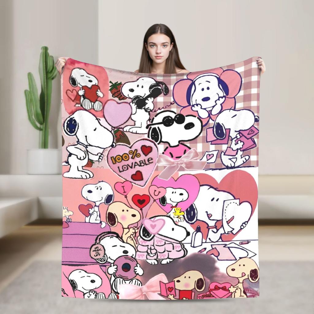 Snoopy Listen to music Blankets Fleece Spring Autumn Cartoon  Multifunction Super Warm Throw Blanket for Home Plush Thin Quilt