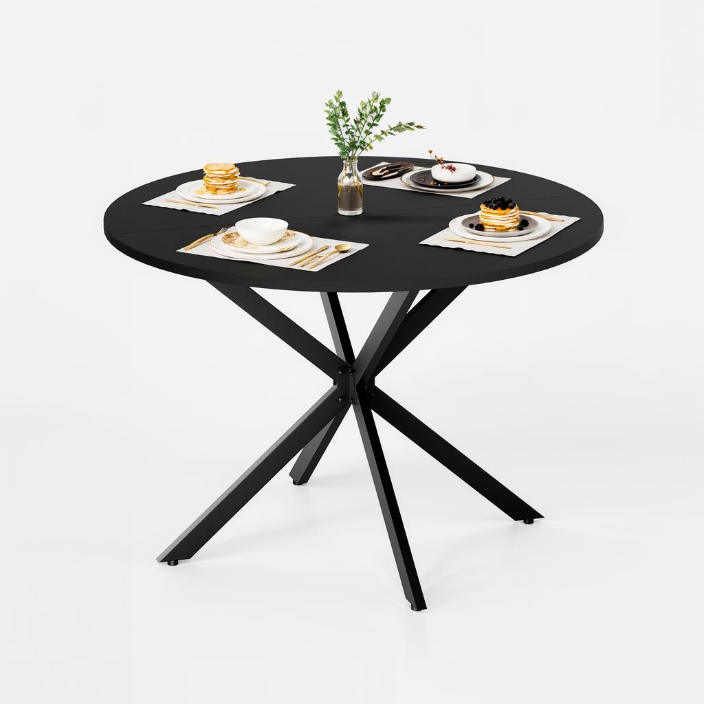 Round Table with X-Legs, 120 cm - Kitchen and Dining Table for Home Office, or as a Coffee Table - Black