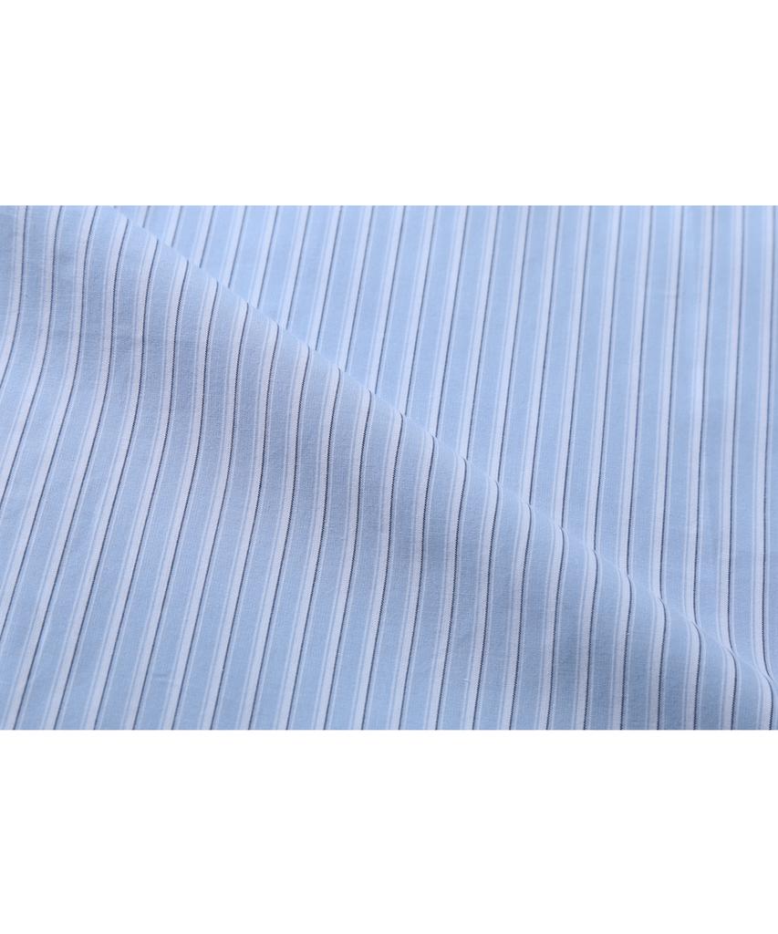 BASEMOMENT Hidden Pocket Striped Crop Half Shirt Sky Blue