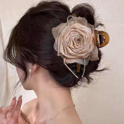 New Coffee Color Dried Rose Scratch Clip Flower Scratch Clip Female Back Of Head Large Headdress Shark Clip Hair Accessories
